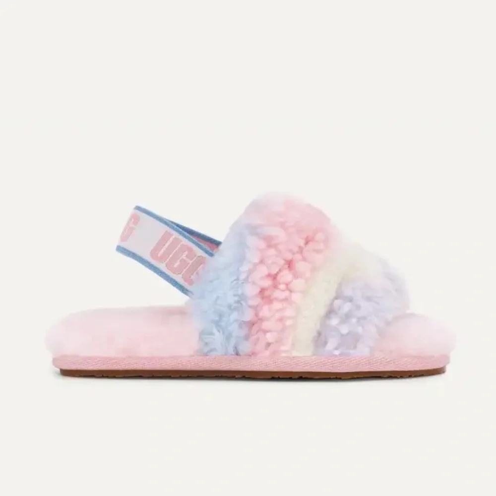 Ugg girls Fluff Yeah Slide Cali Collage rainbow slippers size 11